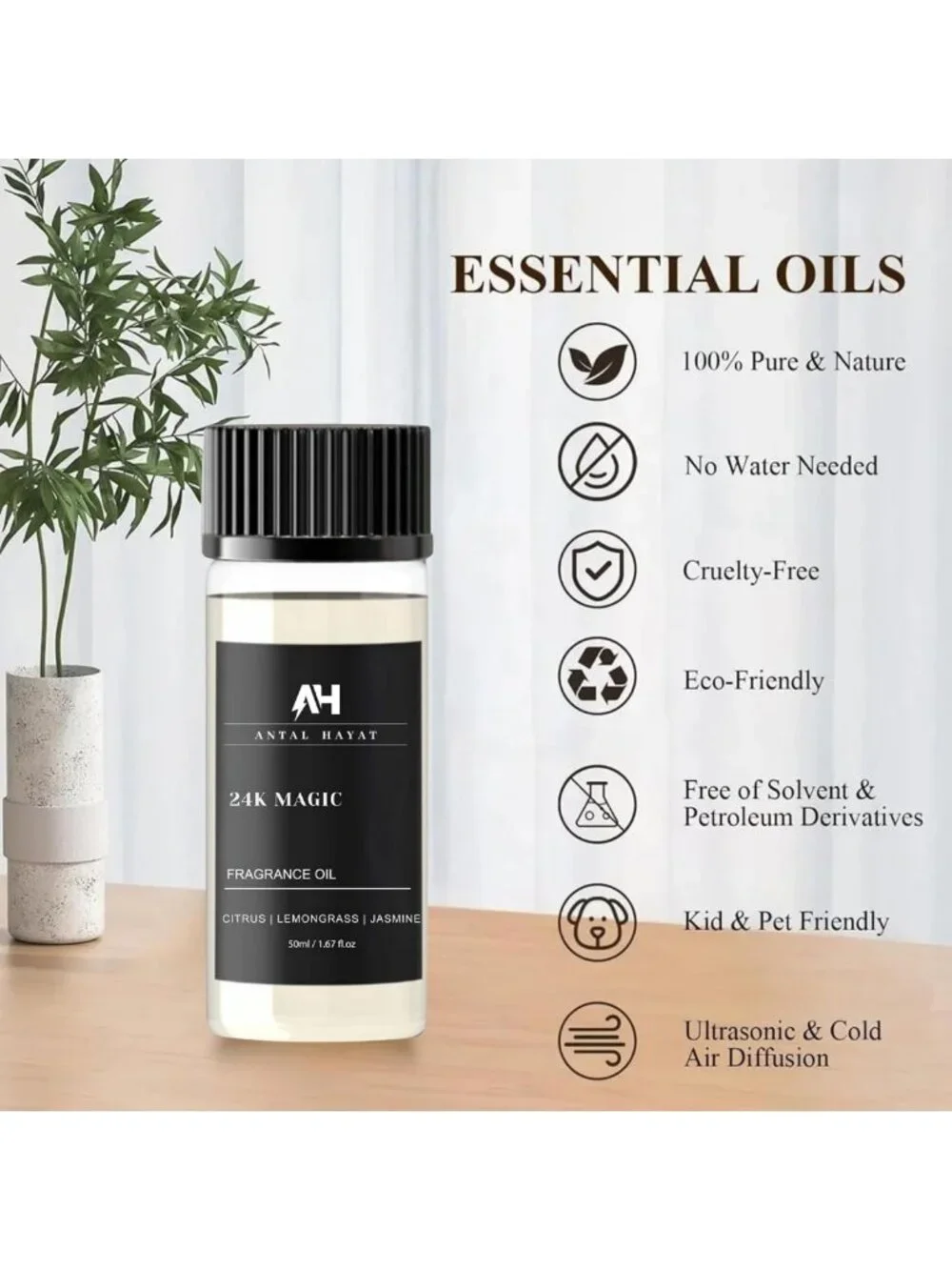 Luxury Aromatherapy Diffuser Oil 50ml - Citrus, Lemongrass & Jasmine Scent
